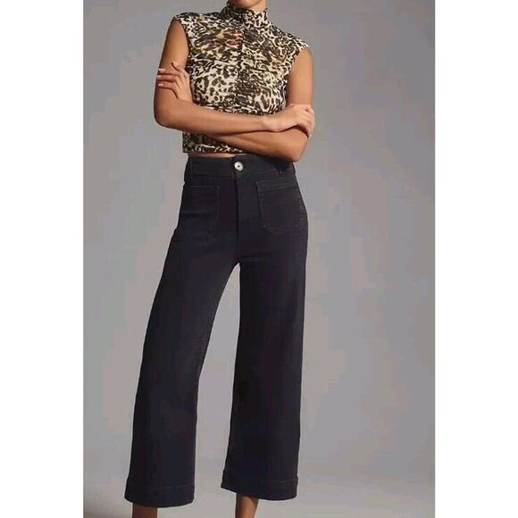 Maeve By Anthropologie The Colette Denim Cropped Wide Leg Jeans Black Sz 31 - Picture 1 of 7